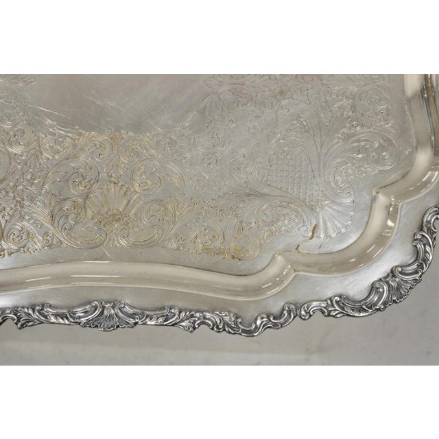 Vintage Community Ascot Sheffield Large Victorian Silver Plated Platter Bar Tray For Sale In Philadelphia - Image 6 of 12