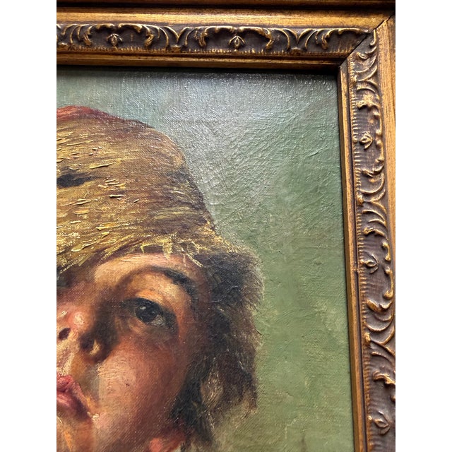 19th-Century Italian School Portrait of a Boy With Pipe by A. Cino in Grand Gilt Frame For Sale - Image 4 of 10