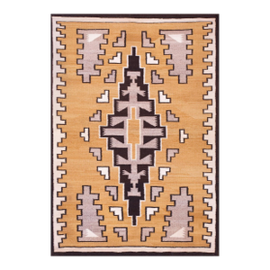 1930s Yellow Medallion Tribal Antique American Navajo Rug 3' 6"x 5' Flatweave Wool Carpet