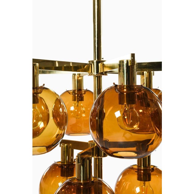 Ceiling Lamp in Brass and Amber Glass by Hans-Agne Jakobsson, 1950s For Sale - Image 3 of 11