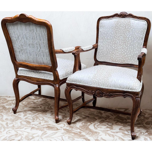Drexel Heritage Newly Upholstered Vintage Louis XV French Arm Chairs - A Pair For Sale - Image 4 of 13