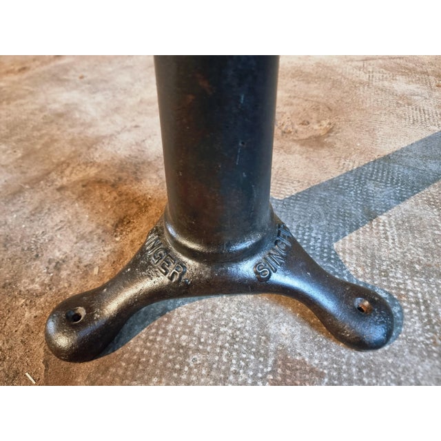 Black Vintage Industrial Adjustable Swivel Stool with Cast Iron Base and Beech Plywood Seat from Singer, 1950s For Sale - Image 8 of 11