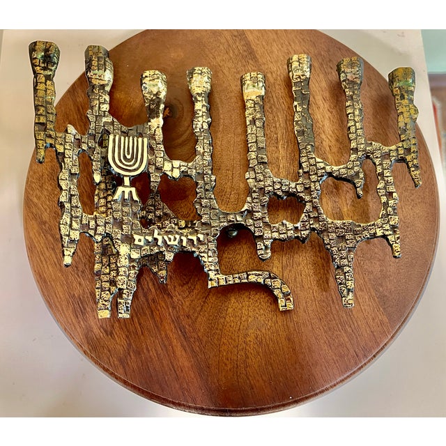 Mid Century Brutalist Brass Menorah For Sale - Image 11 of 12