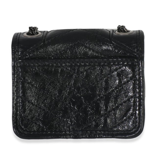 Yves Saint Laurent Black Crinkled Calfskin Matelasse Micro Niki Airpods Case For Sale - Image 4 of 6