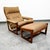 Rarely seen Lennart Bender design in solid walnut and a bronze fabric. This piece has been fully reupholstered throughout...