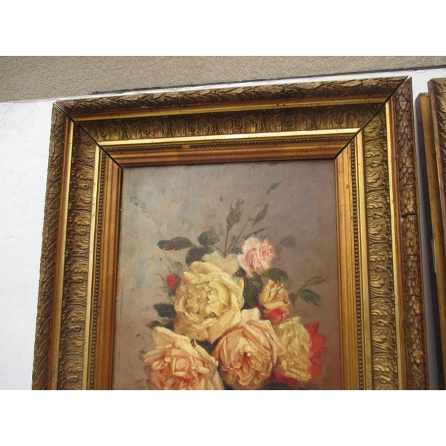 Paint Rose Bouquets Paintings by Louis Darey -- A Pair of 2 For Sale - Image 7 of 9