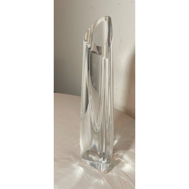Tall Mint Condition Signed Baccarat Colorless Crystal Glass Triangular Vase For Sale - Image 9 of 15