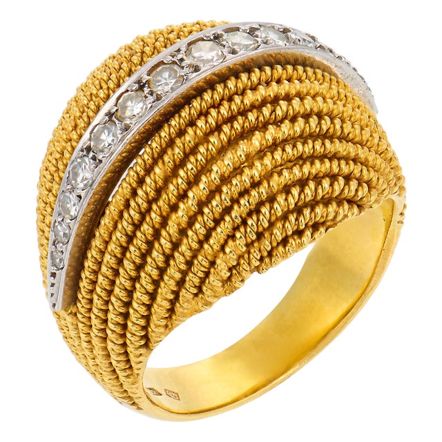 Vintage Diamond 18k Yellow Gold Dome Ring, Size 6 For Sale