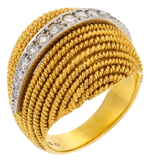 Vintage Diamond 18k Yellow Gold Dome Ring, Size 6
