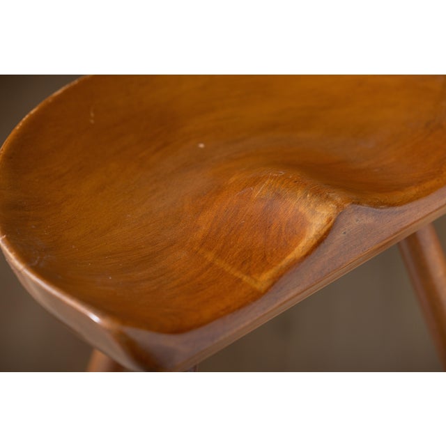 Vintage Scandinavian Modern Sculptural Beech Tripod Stool For Sale - Image 11 of 17
