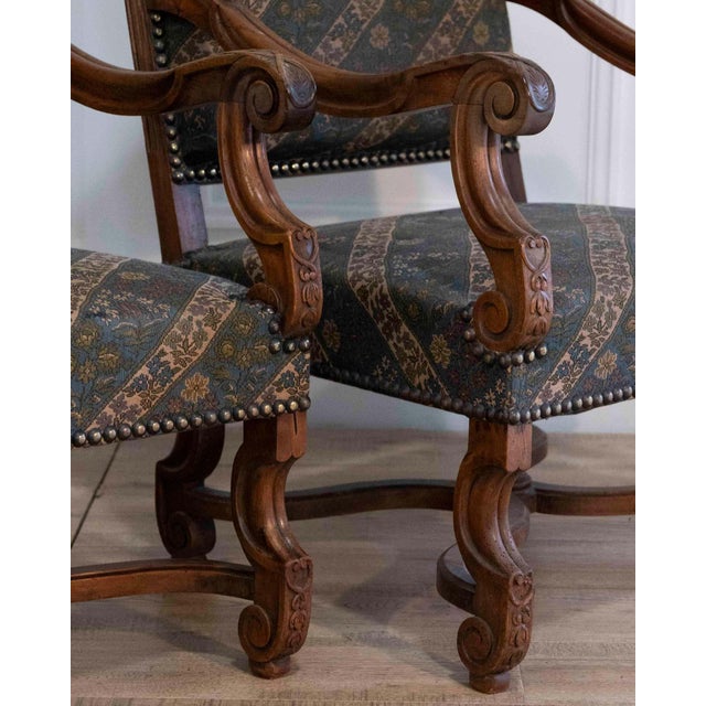 Pair of French Walnut Armchairs with X-Form Crossbars, Circa 1900 For Sale - Image 10 of 11
