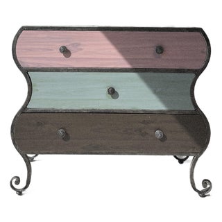 Whimsical Wavy Metal Dresser With Colorful Laminate For Sale