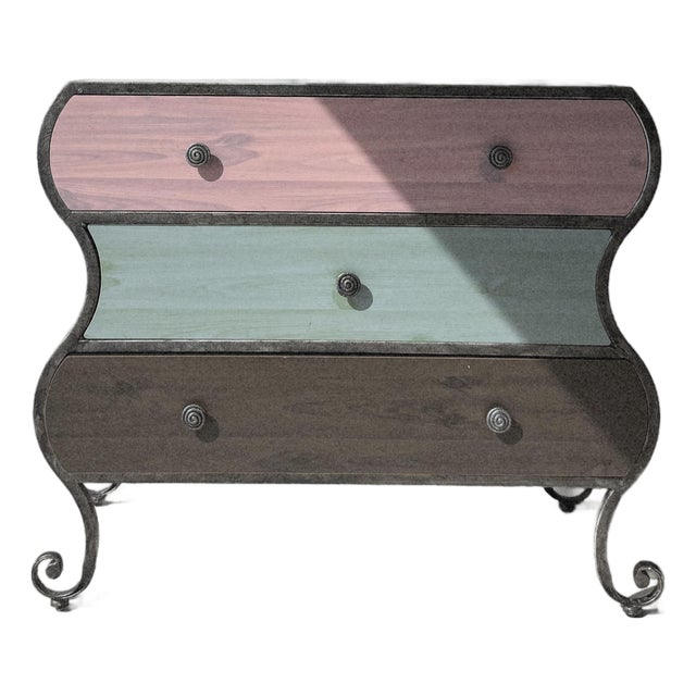 Whimsical Wavy Metal Dresser With Colorful Laminate For Sale