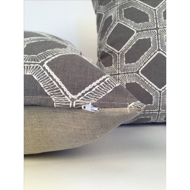 Grey Linen Pillows With White Embroidery Chairish