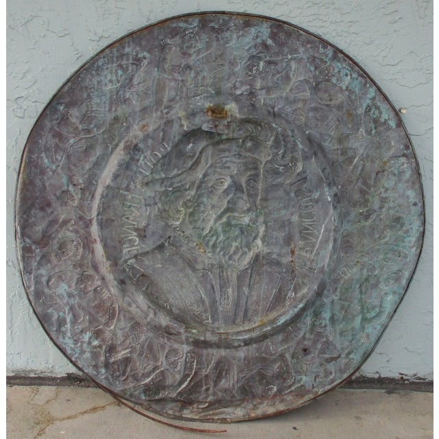 Antique French Renaissance Repoussé Copper François 1er Portrait Wall Rondel Plaque For Sale - Image 10 of 13