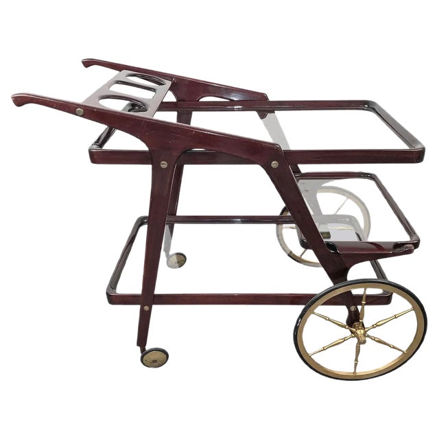 Mid-Century Italian Wood Bar Cart by Cesare Lacca, 1950s For Sale