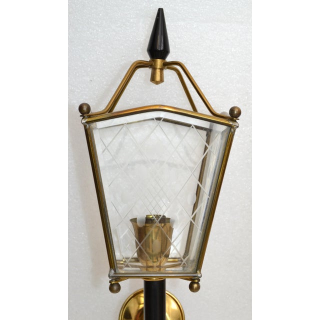 Metal Jacques Adnet Style Sconces Lantern Wall Lamps French Mid-Century Modern - Pair For Sale - Image 7 of 13