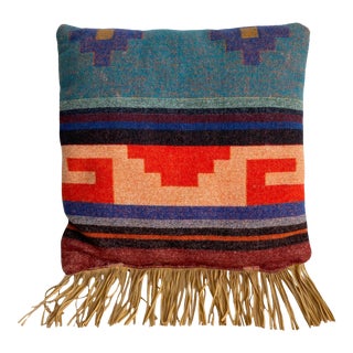 Vintage Southwest Aztec Print Fringe Throw Pillow Western Boho For Sale