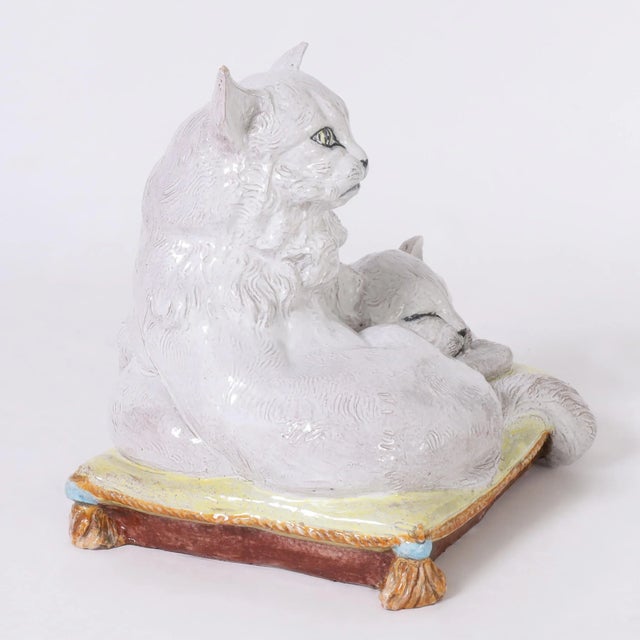 Late 20th Century Vintage Italian Terra Cotta Two Cats on a Pillow For Sale - Image 5 of 9