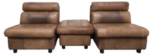 Brown Leather Patchwork Lounge Chairs and Stool, 1970s, Set of 3