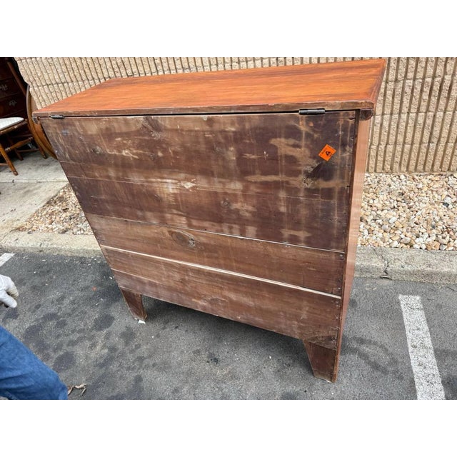19th Century Antique Early American Primitive Style Fold Top Solid Pine Mule Chest Trunk For Sale - Image 4 of 11