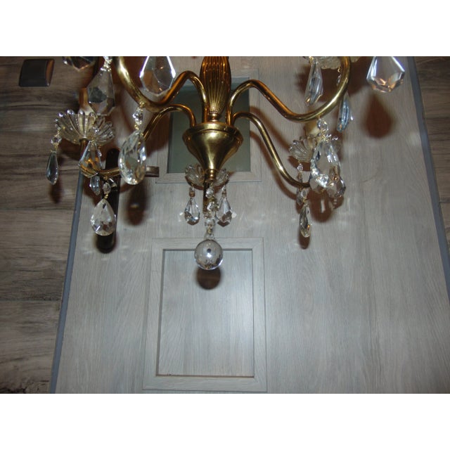Gold Brass Chandelier with Crystals, 1950s For Sale - Image 8 of 12