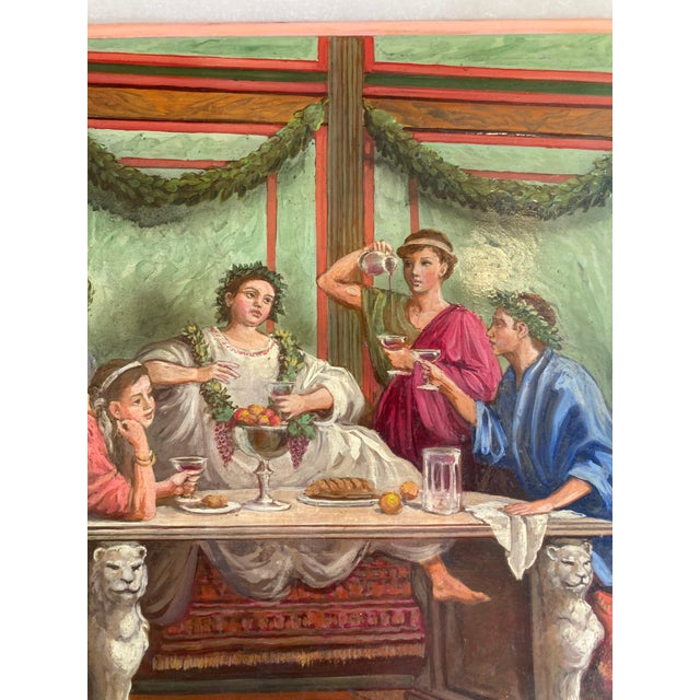 19th Century Italian Oil on Alabaster Painting Pompeian Interior Scene in Ormolu For Sale - Image 4 of 18