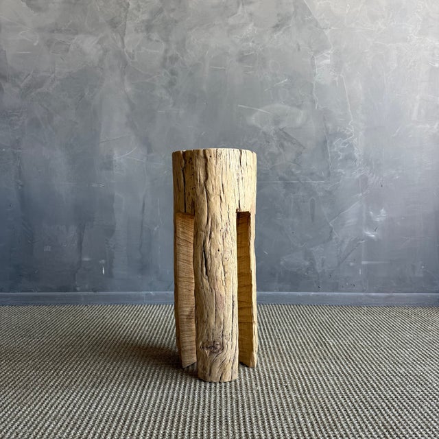 Wood Vintage Elm Wood Wheel Side Table #A53 For Sale - Image 7 of 7