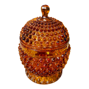 Vintage Amber Hobnail Lidded Art Glass Candy Jar