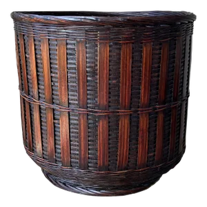 Mid 20th-Century Finely Handwoven Lacquered Rattan Cachepot / Planter Basket