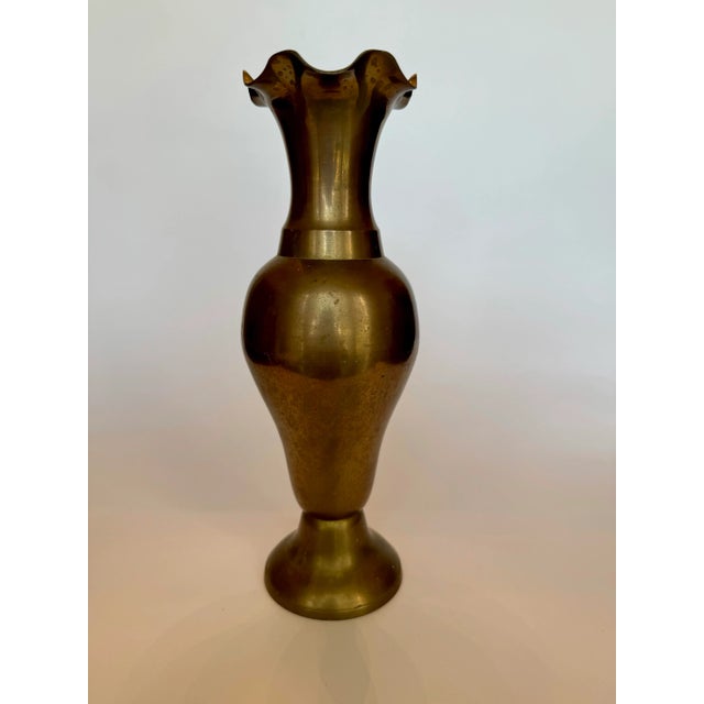 Hollywood Regency Scalloped Edge Solid Brass Vase For Sale - Image 9 of 11