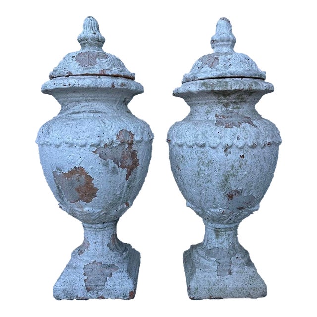Pair of 19th Century French Terracotta White Urns For Sale