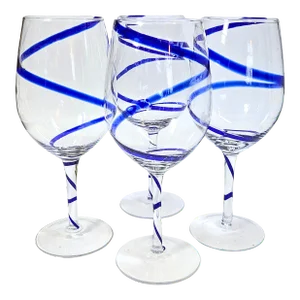 Cobalt Ribbon Goblets- Set of Four