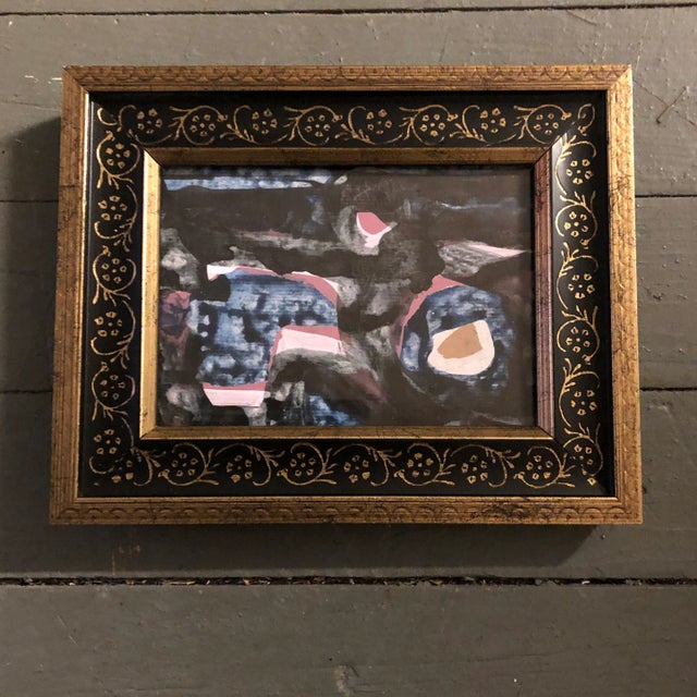 Original Vintage Abstract Modernist Small Painting Vintage Frame For Sale - Image 4 of 4