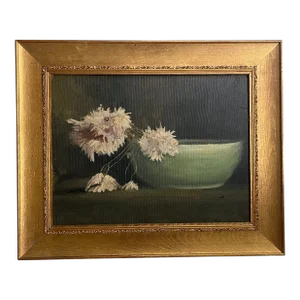 Antique Early 20th Century American Western Arts & Crafts Movement / Mission Style Still Life Oil Painting of Cactus Flowers Circa 1910