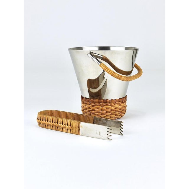 Metal Vintage Nickel-Plated Ice Bucket and Tongs by Carl Auböck, Austria, 1950s, Set of 2 For Sale - Image 7 of 16