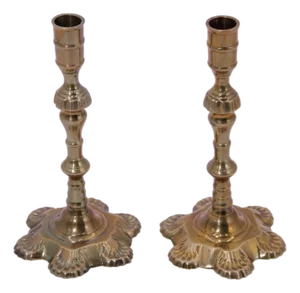 1980s Pair of Mottahedeh Winterthur Collection Brass Candlesticks