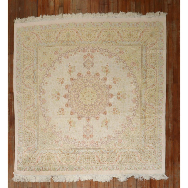 Late 20th Century Zabihi Collection Rare Square Size Silk Persian Qum Rug - 6'4" x 6'6" For Sale - Image 9 of 12