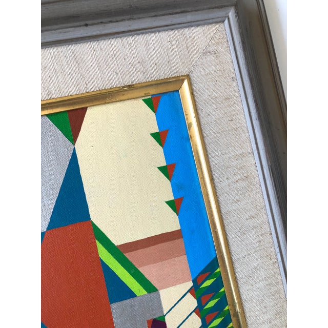 Beige 1962 “Allocation I” Abstract Geometric Oil Painting on Canvas Board by Jack Justice, Framed For Sale - Image 8 of 13