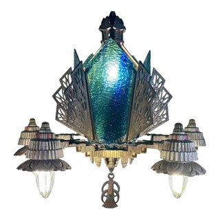 1930s Art Deco Skyscraper Slip Shade Chandelier For Sale