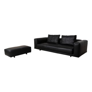 Moss Leather Three-Seater Sofa with Ottoman from COR, Set of 2 For Sale