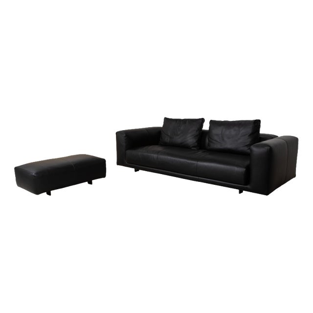 Moss Leather Three-Seater Sofa with Ottoman from COR, Set of 2 For Sale