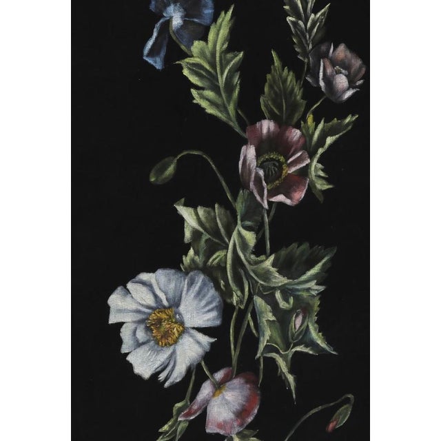 Edwardian Folding Screen with Handpainted Flowers on Velvet, 1910s For Sale - Image 4 of 10