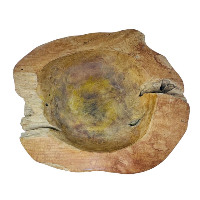 Contemporary Monumental 20” Hand-Carved Teak Root Sculptural Centerpiece Bowl - 19 Lbs, Early 2000s For Sale - Image 3 of 18