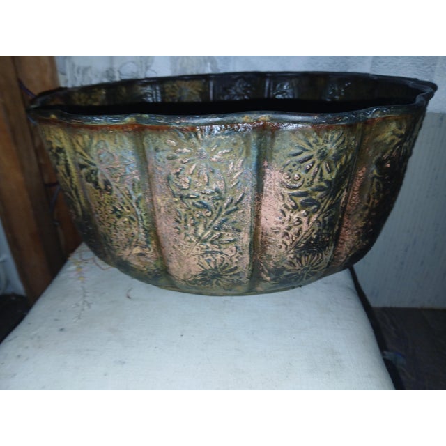 Metal Late 19th Century Victorian Repousse Copper Floral Scalloped Jardiniere Planter For Sale - Image 7 of 8