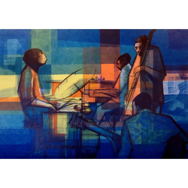 Impressionist Sacha Chimkevitch "Quartet" Signed & Numbered Lithograph on Japon, Blue Jazz For Sale - Image 3 of 4