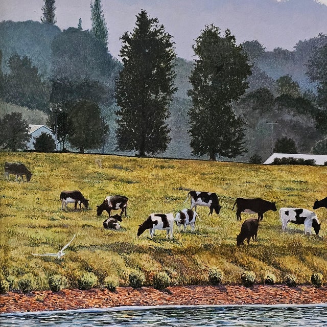Joe Tye Oil Painting “Early Morning Along the Elbe” 1991 Framed Landscape Art 26” For Sale - Image 9 of 10