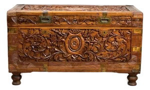 1970s Chinese Export Carved Camphor Wood Dowry Chest
