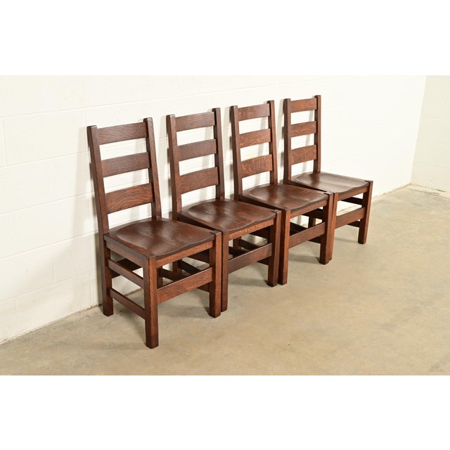 Stickley Brothers Stickley Brothers Antique Mission Oak Arts & Crafts Ladder Back Dining Chairs, Newly Refinished For Sale - Image 4 of 11