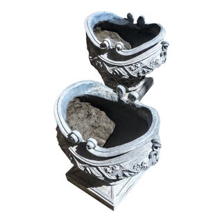 Handcrafted Jardinière Overlaid W/ Scrolling Plaster Sculpted Floral Embellishments - a Pair For Sale